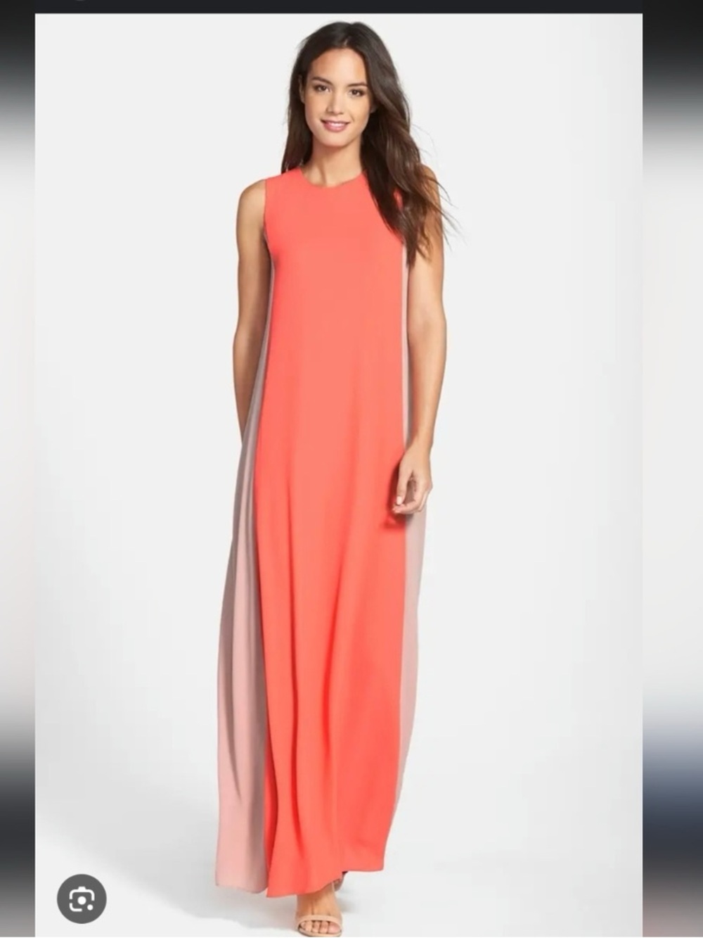 BCBGMaxAzria Orange and Beige Colorblock Maxi Dress